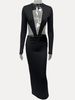 Women's Clothing Women's Sexy Deep V Hollowed Out Long Sleeve Faux Leather Patchwork Bodycon Dress Two Piece Style For Autumn_ecoleips.com