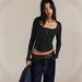 's New European American Style Commuter Women's T-shirt, Fashionable And Unique Square-neck Ribbed Knit_ecoleips.com