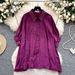 Women's Clothing Fashionable Tops Heavy Diamond Studded Polo Collar Bat Sleeves Single Breasted Loose Casual Shirts_ecoleips.com