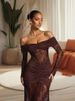 Off-Shoulder Mermaid Evening Dress – Sexy Cutout & Long Sleeve Bodycon Gown (S/M/L/XL, Beige/Brown, Elegant Prom Dress For Women)_ecoleips.com