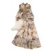 Women's French Style Chiffon Two-Piece Set – Elegant Tie-Waist Top With Lantern Sleeves & High-Waisted Skirt_ecoleips.com