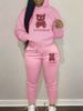 Women's Autumn And Winter Casual Fashion Cartoon Bear Pattern Printed Thick Velvet Warm Hooded Sweatshirt+sweatpants Set-679_ecoleips.com