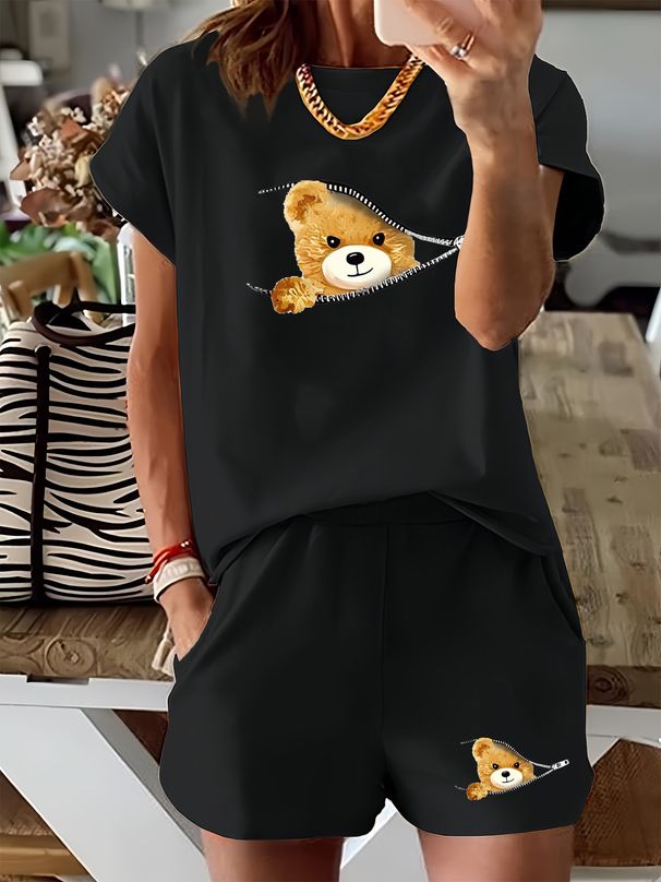 Women’s 2 Piece Outfit Set – Oversized Graphic T-Shirt And Biker Shorts Matching Set, Casual Summer Lounge Tracksuit For Daily Wear-343_ecoleips.com