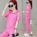Women's Fashionable Loose Sportswear Set Hooded Short Sleeved Top And Trousers Two Piece Set For Students Summer 2026 Style_ecoleips.com