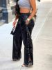 Women's Clothing Autumn/Winter Casual Loose Wide Leg Pants With Rhinestone Pocket Solid Color PU Leather_ecoleips.com