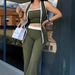Women's Sexy 3-Piece Set, Olive Green Tank Top With Sleeveless Cardigan And High-Waist Straight Leg Pants, Elegant Lounge And Streetwear Outfit_ecoleips.com