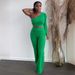 Women's Clothing Towel Jacquard Solid Color Oblique One Shoulder Long Sleeve Trousers Suit_ecoleips.com