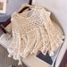 Unique Temperament Design Crochet Hollow Knitted Sweater For Women Early Autumn Plus Size Outerwear Flared Sleeve Blouse_ecoleips.com
