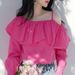 This Year's Popular, Beautiful And Unique Top Is Fashionable "trendy Auntie" Style Outfit, Featuring A Rose Red Ruffled_ecoleips.com