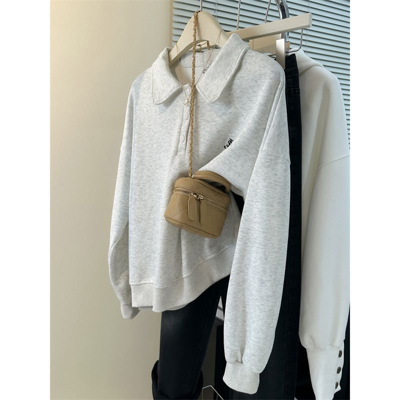 Chic Retro Hong Kong Style Long-sleeve Sweatshirt For Women, Spring Autumn Korean Version, Loose And Slimming, Thin Polo_ecoleips.com