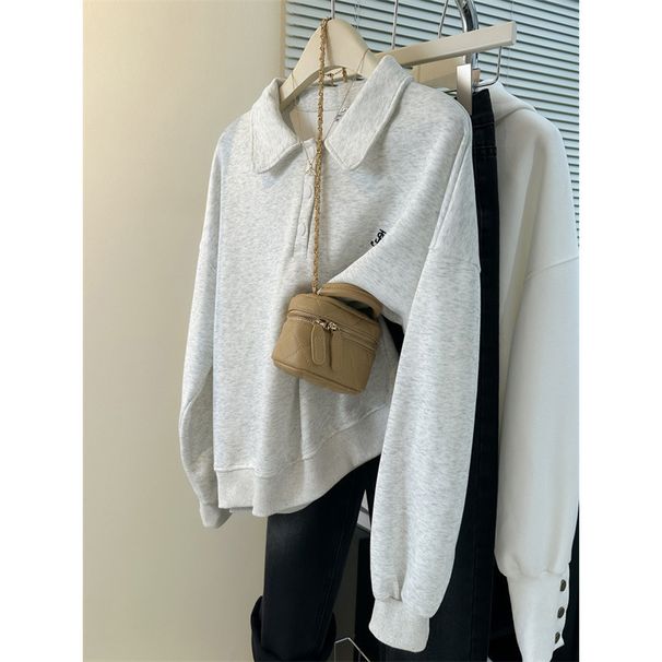 Chic Retro Hong Kong Style Long-sleeve Sweatshirt For Women, Spring Autumn Korean Version, Loose And Slimming, Thin Polo_ecoleips.com