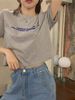 Summer Loose Ort Sve T-irt Women's Korean Sle Printed Letter Top Casual Commute Sle Round Ne Ort Length_ecoleips.com