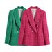 New European And American Foreign Trade Women's Fashion Textured Double-breasted Blazer 4033_ecoleips.com