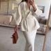 Elegant Blazer Coat Skirt Set Women Slim V-neck Long Lantern Sleeve Jacket Top Midi Skirts Suits 2 Pieces Office Chic Outfits_ecoleips.com