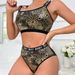 Leopard Print Leather Splicing Lace Hollow Perspective Letter Belt Sports Sexy Underwear Set Sexy_ecoleips.com