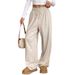 Women's Solid Color Wide-Leg Pants – High-Waisted Flowy Trousers For Work & Casual (Breathable Fall/Winter Lounge Pants, Slimming & Comfortable)_ecoleips.com