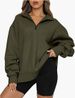 Women's Fleece Half-Zip Pullover Sweatshirt Long Sleeve Casual Loungewear No Pocket Hoodie For Fall Winter_ecoleips.com