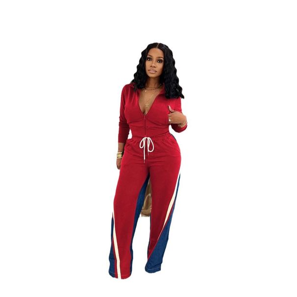 Women's Clothing Velvet Denim Thread Stitching Sports Pants Suit Two Piece Suit_ecoleips.com