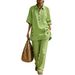 Women's Casual Loose Fit Two Piece Set Short Sleeve Shirt And Long Pants Summer Comfort Breathable Fabric Daily Wear Outfit_ecoleips.com