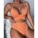 Bikini Swimsuit 2026 New Solid Color Lace-up Split Swimsuit Women's Suspender Bikini_ecoleips.com