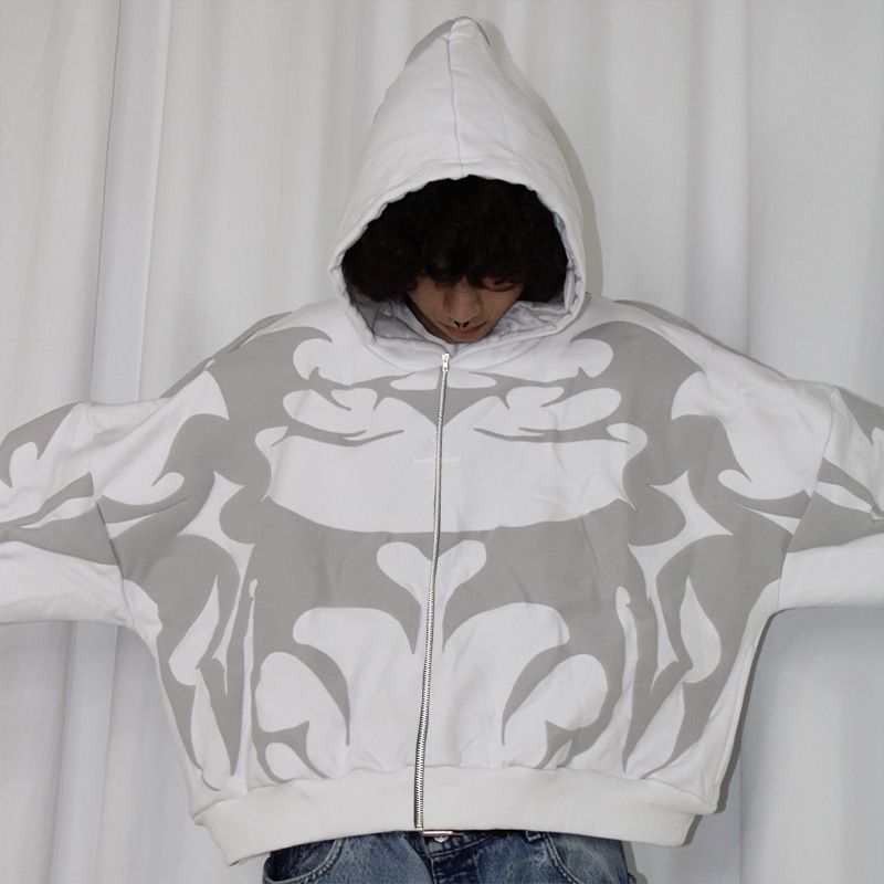Women's Oversized Letter Print Hooded Cardigan – Streetwear Zip-Up Sweatshirt (Black/White/Green, S-4XL)_ecoleips.com
