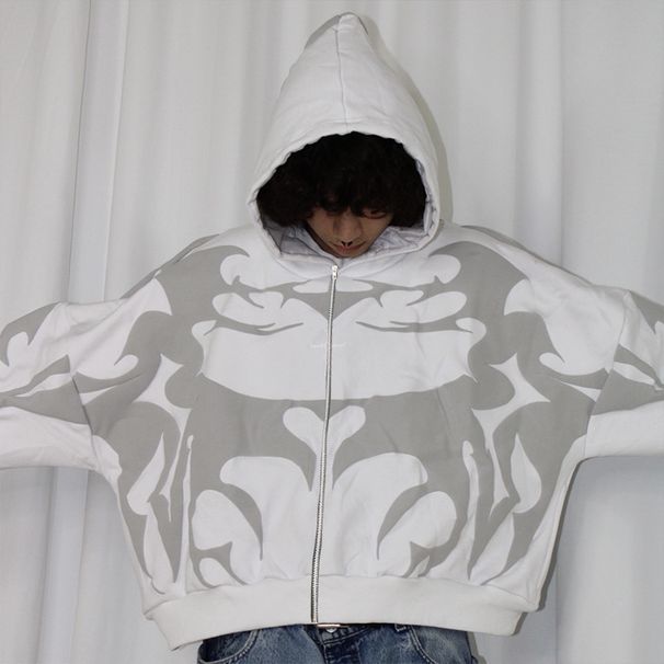 Women's Oversized Letter Print Hooded Cardigan – Streetwear Zip-Up Sweatshirt (Black/White/Green, S-4XL)_ecoleips.com