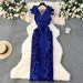 Women's Clothing High End Dress High End Light Luxury Niche Pleated Three Dimensional Ruffled Slim Long Temperament Dress_ecoleips.com
