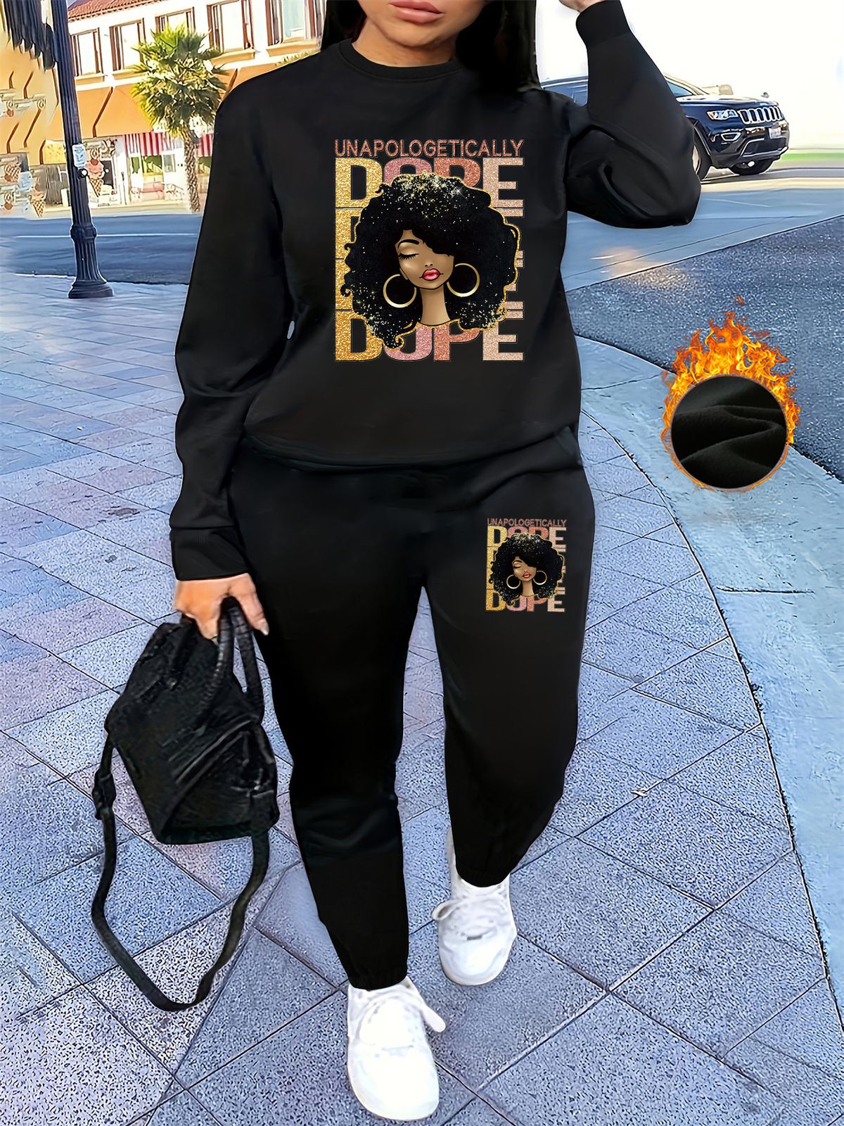 Women's Autumn And Winter Hip-hop Casual Street Personality Pattern Printed Round Neck Sweatshirt+sports Pants Set-590_ecoleips.com