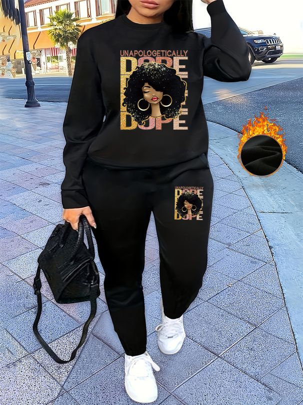 Women's Autumn And Winter Hip-hop Casual Street Personality Pattern Printed Round Neck Sweatshirt+sports Pants Set-590_ecoleips.com