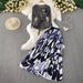 Women's Pleated Suits Set Slimming Three Dimensional Embroidered Flowers Casual Fashionable Top And Skirt Ensemble_ecoleips.com
