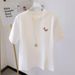 Women's Embroidered Pony Short Sleeve T-Shirt Pure Cotton White Loose Fit Versatile Couple Outfit Top Plus Size New Style_ecoleips.com