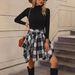 Fashionable Irregular Plaid Mini Skirt with Tie Detail European And American Style Hot Selling 2024 Independent Website Exclusive_ecoleips.com