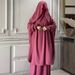 Muslim Solid Color Bell Sleeve Robe Two-Piece Set For Women With Large Hijab And Skirt P402_ecoleips.com