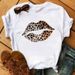 New Clothing, White Printed Colorful Lips Women's Plus Size T-shirt For Summer_ecoleips.com