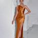 TW898 Women's One Shoulder Asymmetrical Neckline Slim Fit Bodycon Long Dress Pleated Satin Elegant And Sophisticated European American Style Cross Border_ecoleips.com