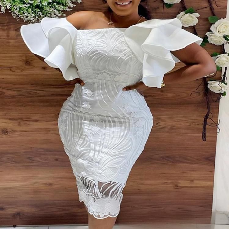 Elegant One-Shoulder Midi Dress – High Waist Lace Slit White Summer Dress For Women (S-XXXL)_ecoleips.com