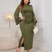 Women's Clothing Plus Size Clothes"Chic High Neck Bodycon Dress For Plus Size Women – Elegant Solid Color Slim Fit Dress With Side Slit, Perfect_ecoleips.com