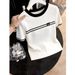 Women's Black White Color Block Splicing Round Neck Short Sleeve Knit Top Summer New Arrival_ecoleips.com