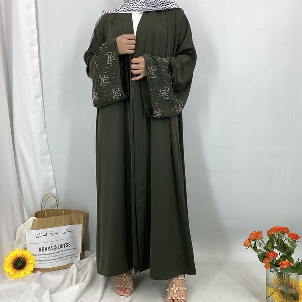 Luxury Rhinestone Muslim Abaya, New Elegant Long Sleeved Cardigan_ecoleips.com
