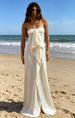 Strapless Bow Tie Split Maxi Dress Vacation Beach Style Flowy Long Dress For Women Summer Holiday Travel_ecoleips.com