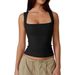 2025 European And American W's Clothing Street Style Fashion Square Neck Basic Slim Sleeveless Tank Top For_ecoleips.com