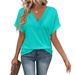 2025 Summer New Women's Loose Large V-neck Solid Color Short Sleeved T-shirt For Women_ecoleips.com