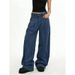 Women Retro Corduroy Cargo Pants Adjustable Waist Blue Wide Leg Casual Trousers For Autumn/Winter Trendy Style_ecoleips.com