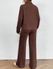 K New Solid Color High Collar Long Sleeve Pit Strip Loose Wide Leg Pants Home Clothes Two Piece Set_ecoleips.com