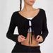 Women's Sexy American Style Long Sleeve Black Knit Cardigan Hot Girl Top Stylish Knitwear_ecoleips.com