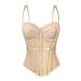 European American Style Solid Color Fishbone Corset Women's Waist Cinching Slimming Mesh Camisole With Breast Pads Outerwear Top_ecoleips.com
