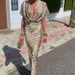 Women's Clothing Tight Printed Twisted Mid Waist Sexy V Neck Spring Dress_ecoleips.com