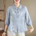A New Summer Women's Garment Featuring A Chinese-Style Collar, Buttoned Top With Retro, Intricate Embroidery Design; Mad_ecoleips.com
