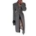 Elegant Single-Breasted Long Coat For Women – Gray Trench Coat With Notched Lapel, Polyester Blend, Slim Fit, Versatile For Work & Evening_ecoleips.com