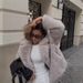 Faux Fur Coat Women's Short Blazer V-Neck Winter Jacket Fashionable Vegan Fur Outerwear With Pockets_ecoleips.com
